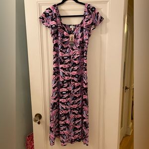 NWT Sophia jeans brand maxi dress with flutter sleeves. Size large